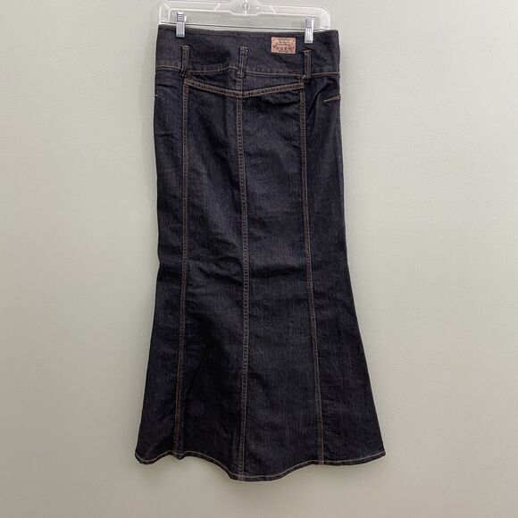Paris Blues Denim Maxi Skirt Dark Wash Flared 90s Y2K Juniors Size 3 - Picture 2 of 14
